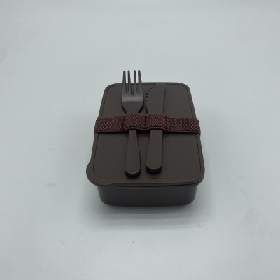 Double Layer Coffee grounds Lunch Box With Spoon Fork Knife