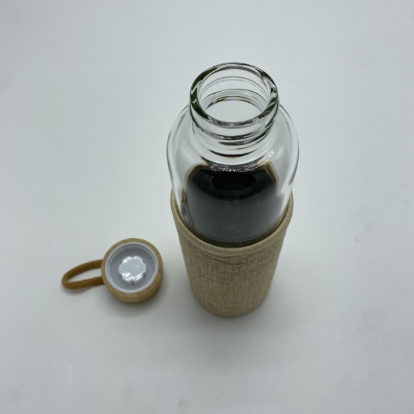 Glass water bottle with Bamboo lid & linen cloth cover