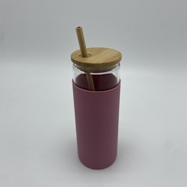 Glass cup with Bamboo straw bamboo lid and Silicon cover  