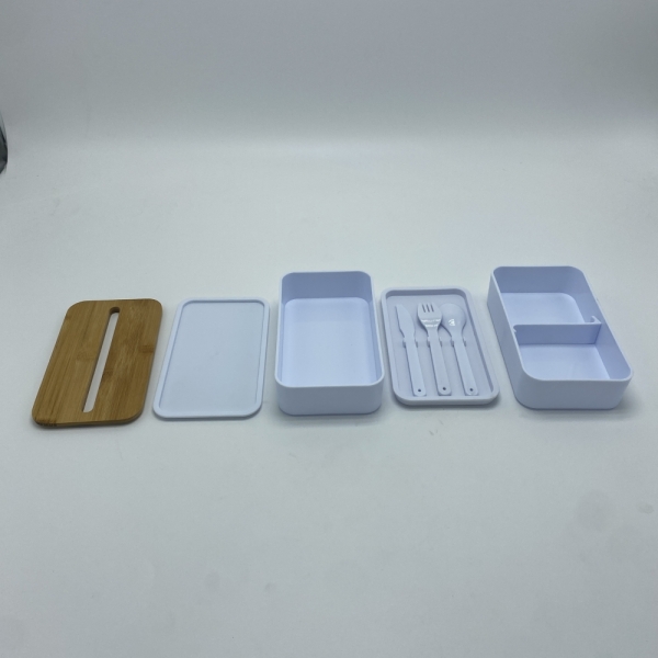 Bento Lunch Box With Divider and Cutlery Double Layer Lunch Box with Bamboo Lid