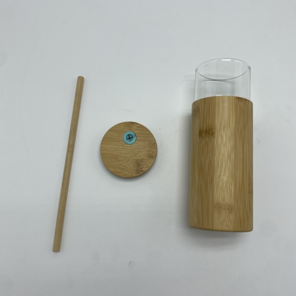 Glass cup with Bamboo straw bamboo lid and Bamboo cover