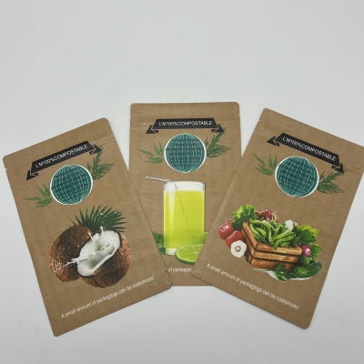 Biodegradable Stand Up Brown Kraft Paper Bag With Clear Window 