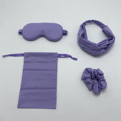 Bamboo Fiber material Skin care silk eye mask set with Headband,Scrunchies and Drawstring bag