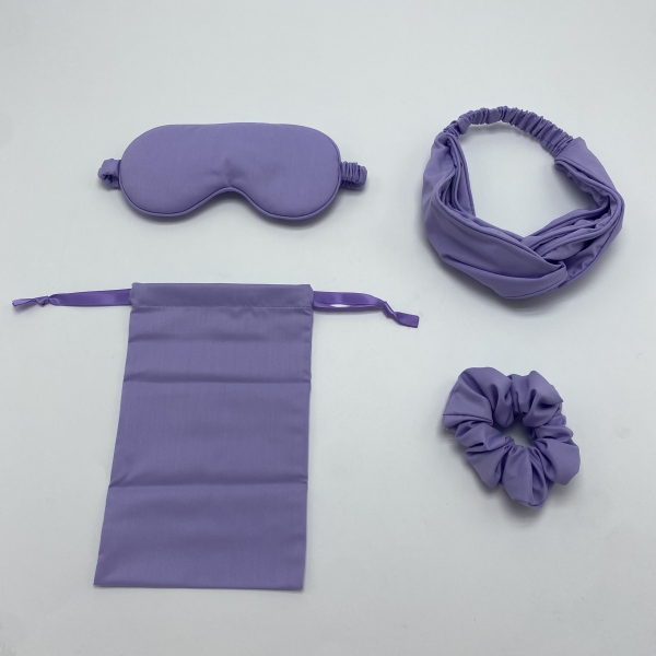 Bamboo Fiber material Skin care silk eye mask set with Headband,Scrunchies and Drawstring bag
