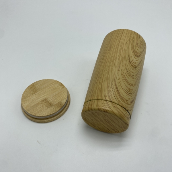 Vacuum flask with Bamboo lid & Water transfer bamboo pattern on body 