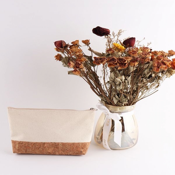 Cotton blending canvas cork comfortable pencil case storage bag
