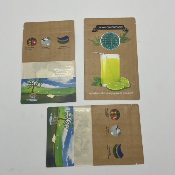 Biodegradable Stand Up Brown Kraft Paper Bag With Clear Window 