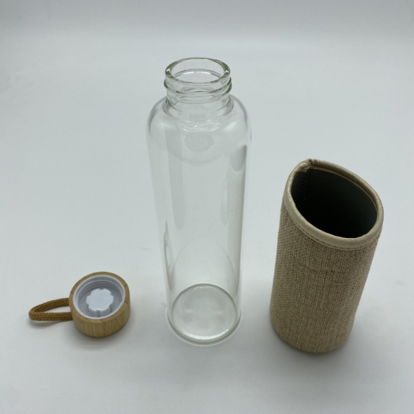 Glass water bottle with Bamboo lid & linen cloth cover