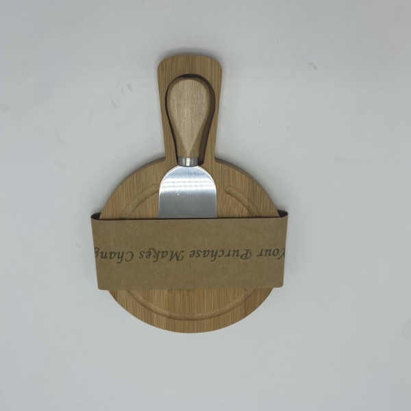 TF-PK-S Wholesale Custom Logo Butter Stainless Steel Knife Cheese Tools Round Wooden Bamboo Cheese Board and Knife Set