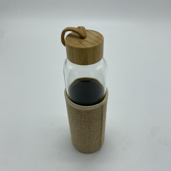 Glass water bottle with Bamboo lid & linen cloth cover