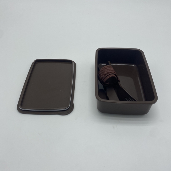 Double Layer Coffee grounds Lunch Box With Spoon Fork Knife