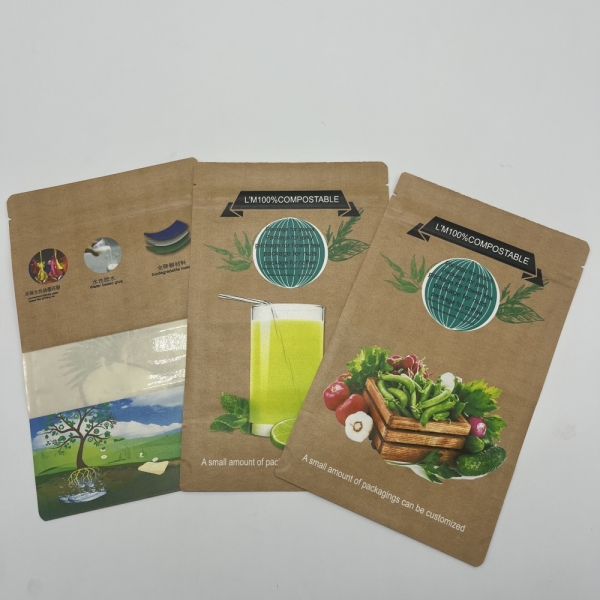 Biodegradable Stand Up Brown Kraft Paper Bag With Clear Window 