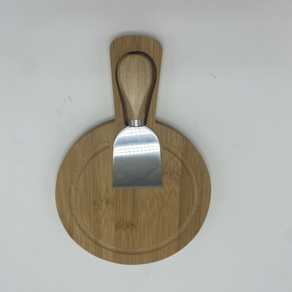 TF-PK-S Wholesale Custom Logo Butter Stainless Steel Knife Cheese Tools Round Wooden Bamboo Cheese Board and Knife Set