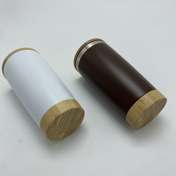 Double wall Vacuum straw cup with Bamboo lid & base