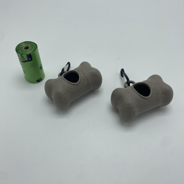 Bone Shape Coffee grounds material Pet  Poop Bags Dispenser with Bag Leash Clip Carabiner Hook 
