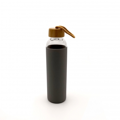 Glass water bottle with Silicon sleeve and Bamboo lid 