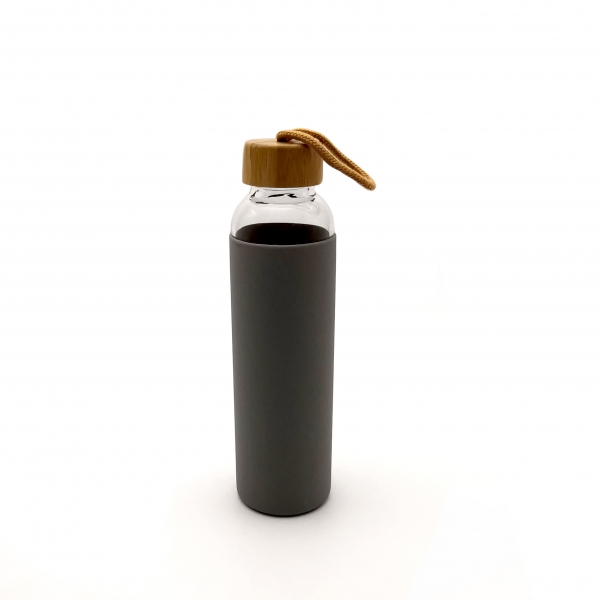 Glass water bottle with Silicon sleeve and Bamboo lid 