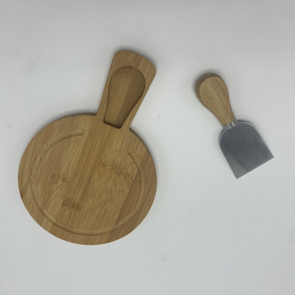 TF-PK-S Wholesale Custom Logo Butter Stainless Steel Knife Cheese Tools Round Wooden Bamboo Cheese Board and Knife Set