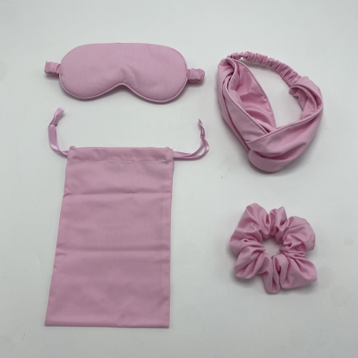 Women's Multicolor Bamboo Fiber Sleeping Set  (Eye mask + Knot Hair band + Scrunchies ) into a Drawstring bag