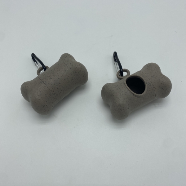 Bone Shape Coffee grounds material Pet  Poop Bags Dispenser with Bag Leash Clip Carabiner Hook 