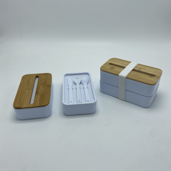 Bento Lunch Box With Divider and Cutlery Double Layer Lunch Box with Bamboo Lid